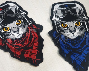Big Biker Kitty-patch, Pilot Cat-achterpatch, Urban Cat-patch, naai Goth-patch, cadeau voor vrouwen
