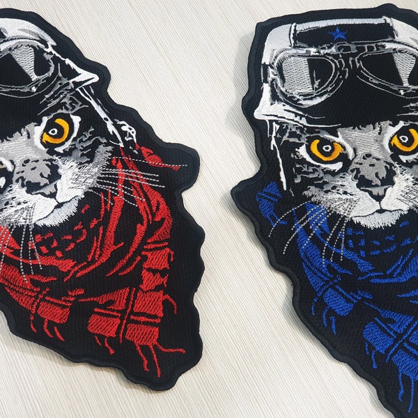 Grand Biker Kitty Patch, Pilot Cat Back Patch, Urban Cat Patch, Coudre sur Goth Patch, Cadeau pour les femmes