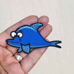 Small Dolphin Kids Patch, Kindergarten Embroidered Applique, Embroidered Shark Patch for School Backpack