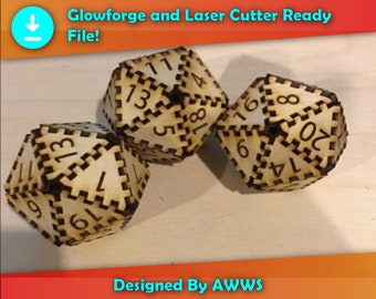 Dado D20 de 20 lados para Dungeons and Dragons DnD e dado de 6 lados, cortador a laser de madeira preta, arquivo SVG, arquivo Glowforge