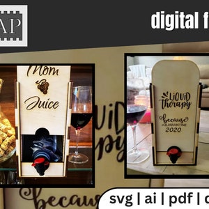 Caja para bolsa de vino, contenedor, madera, cortador láser, archivo SVG, archivo Glowforge