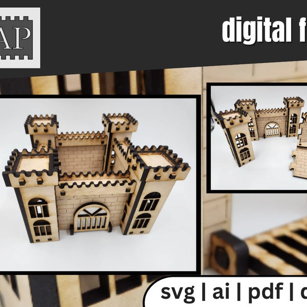 Fichier SVG de découpe laser en bois de château Fichier Glowforge