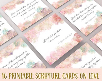 Cartões de amor com escrituras: impressões de versículos bíblicos em aquarela (download digital)