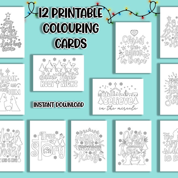 12 Printable Christmas Colouring Cards I Christmas Story Quotes l Adult Colouring l Kids Colouring l Instant Download