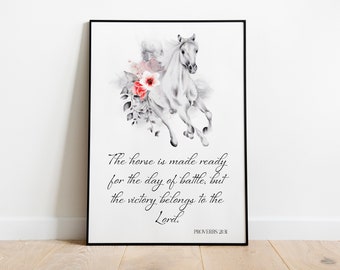 Proverbs 21:31 Bible Verse Wall Art Printable l Scripture Decor l Horse Print l 11 x 14 l 16 x 20 l Digital Download