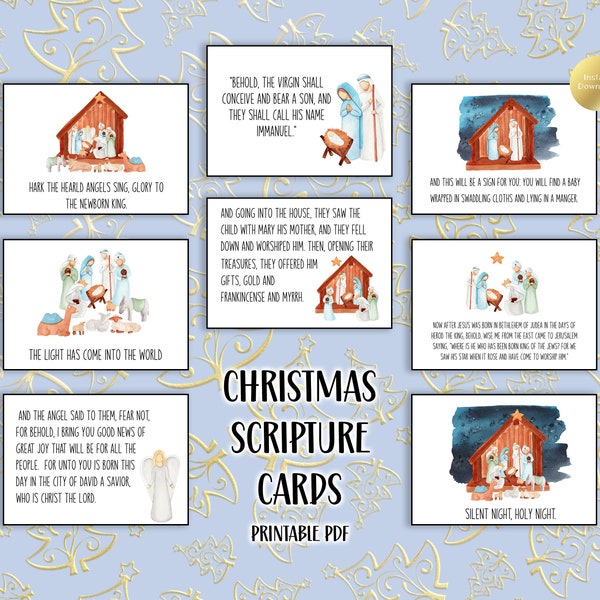 Printable Christmas Scripture Cards I Christmas Bible Verses I Christian Christmas Cards I Set of 8 I 4" x 2.5" I Instant Download I