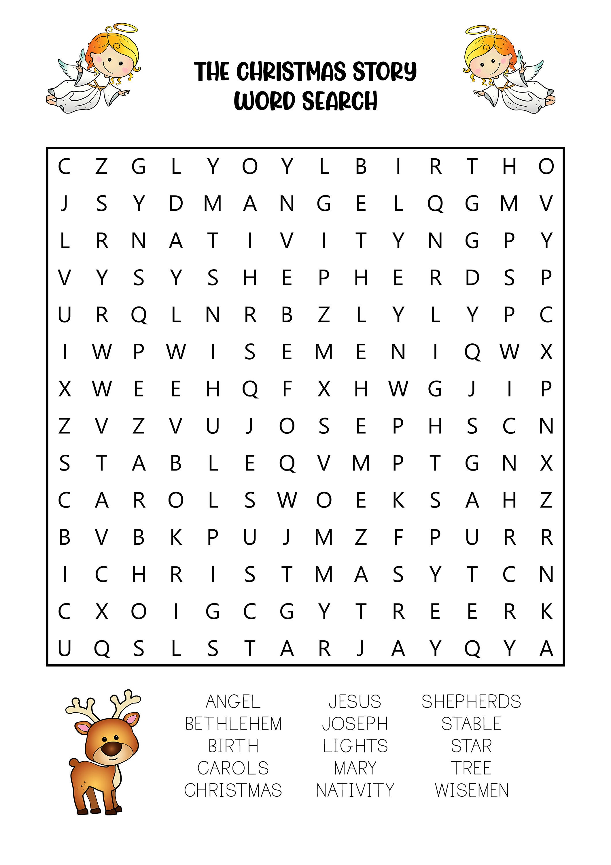 christmas story activity pack: maze, wordsearch, coloring