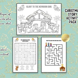Christian Activities for Kids I Christmas Maze Wordsearch Colouring Page I Printable I Instant Download