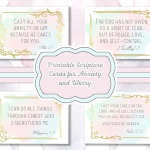 Printable Scripture Cards for Anxiety and Worry I Set of 8 I 4&quot; x 2.5&quot; I Anxiety Bible Verses I Instant Download I