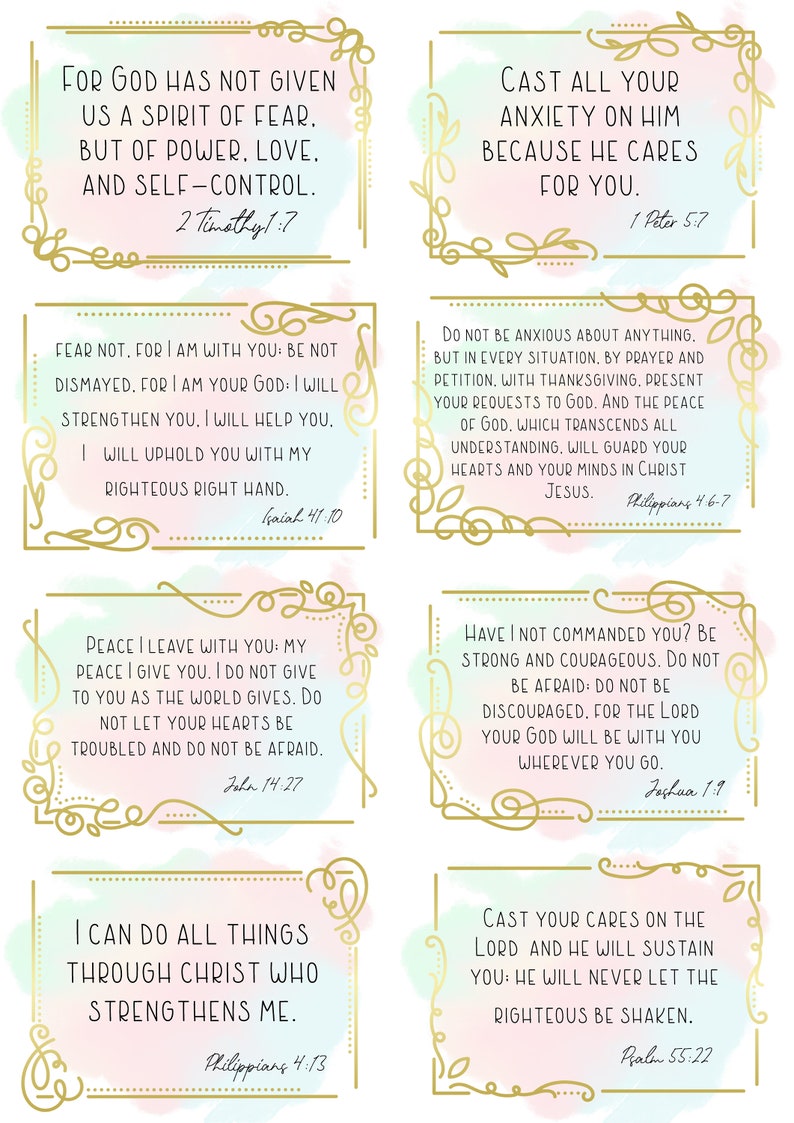 Printable Scripture Cards for Anxiety and Worry I Set of 8 I 4" X 2.5 ...