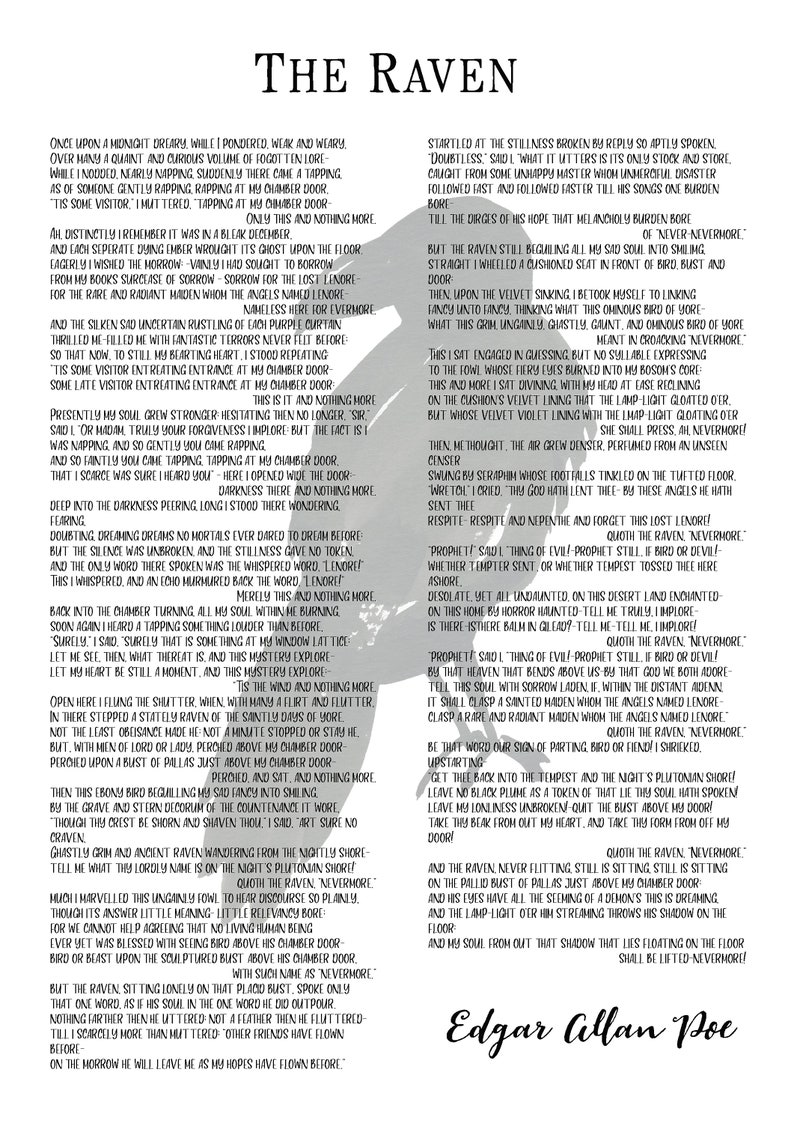 Printable The Raven Poem Printable World Holiday