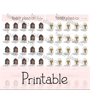 Reading, Studying | Girl Stickers | Printable Planner Stickers