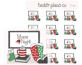 Christmas Movie Night Stickers | Planner Stickers
