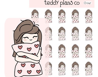 Hugging Pillow Girl Stickers | Planner Stickers