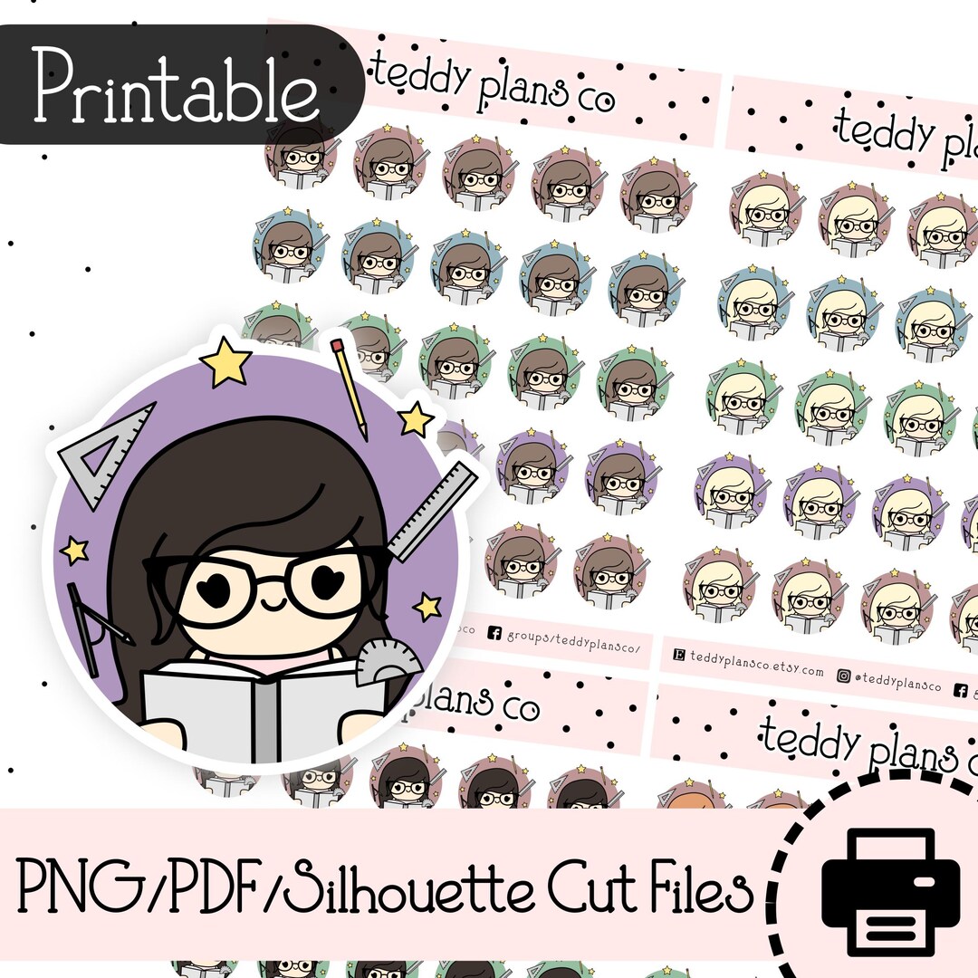 Printable Study Girl Stickers | Maths, Studying Tracker for Journals ...