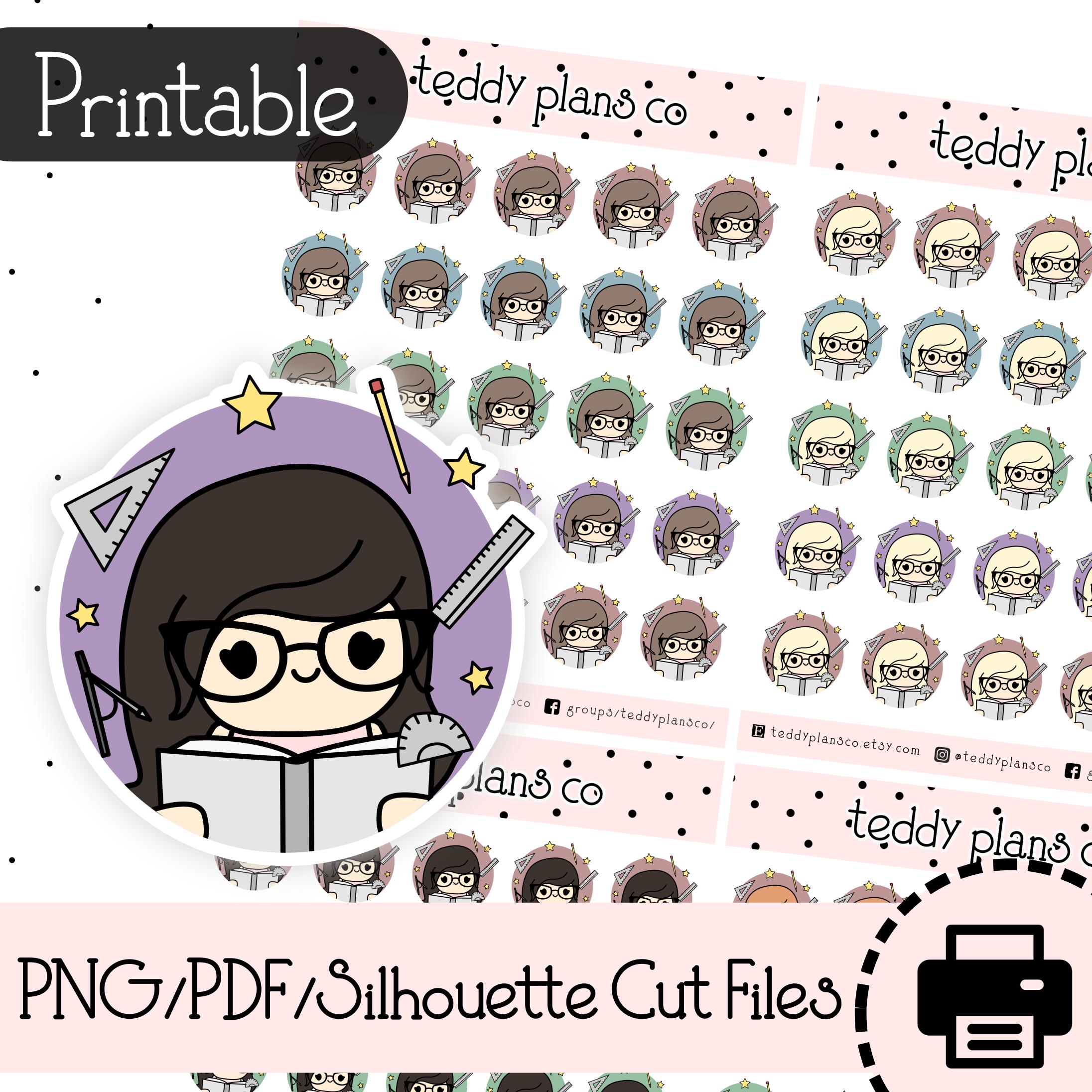 Sticker Style Study Printable Study Girl Stickers | Maths, Studying Tracker for Journals ...