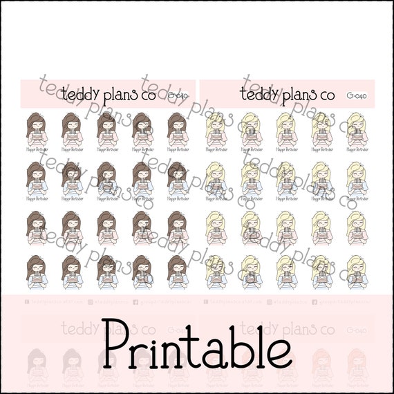 Happy Birthday Girl Stickers Printable Planner Stickers | Etsy