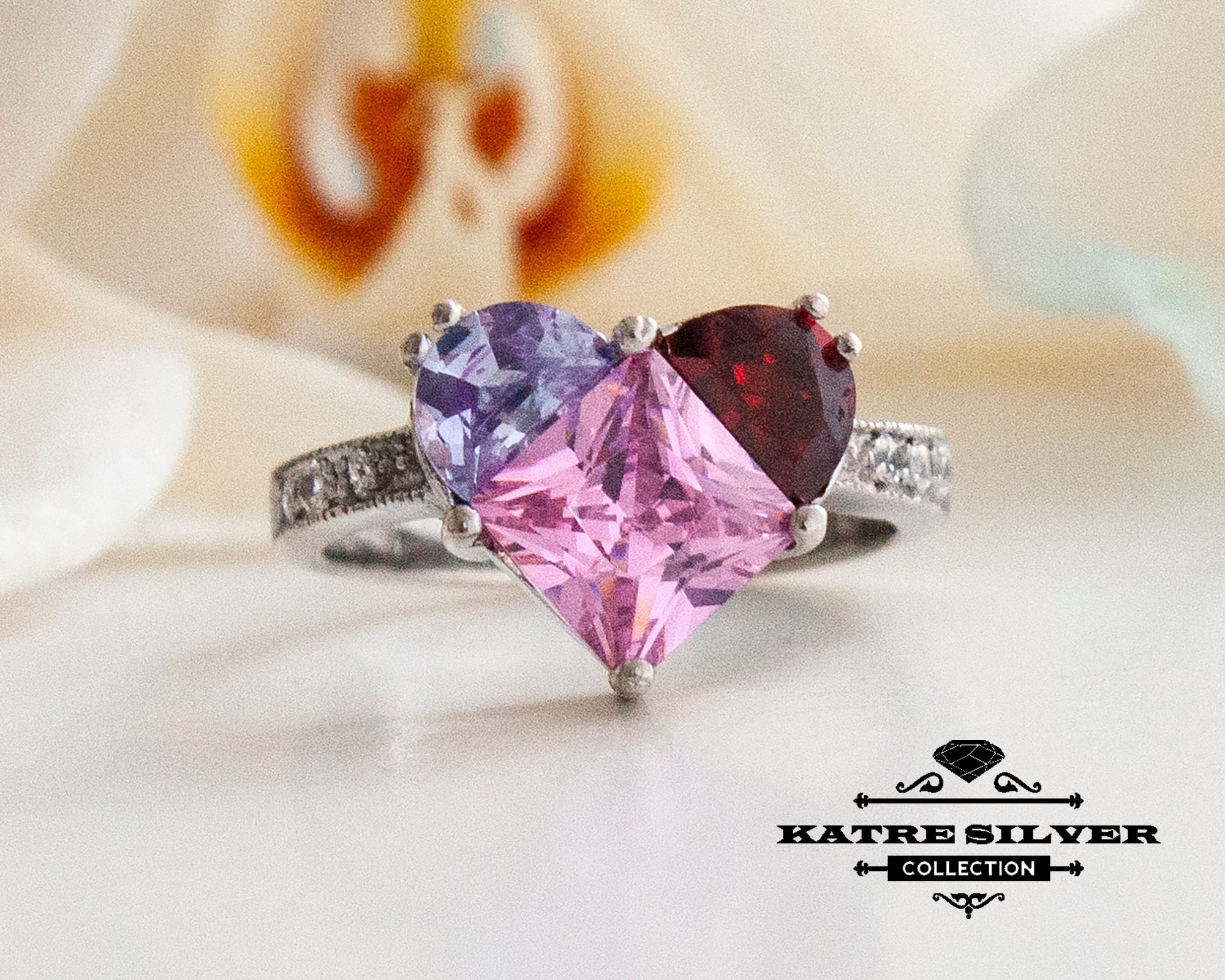 Heart Shape Ring Heart Ring Multi Stone Ring 925 Silver Etsy