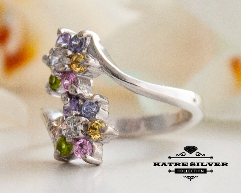 Ring Flower Ring Dual Flower Ring Dual Ring Ring for Women Unique Silver Ring Gift Ring Floral Ring Multicolor Ring Birthstone Ring