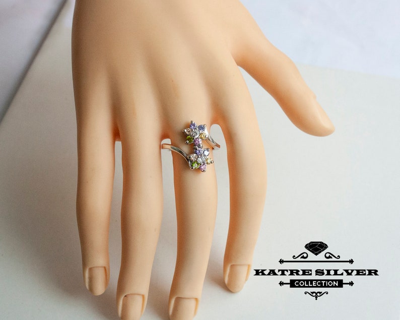 Ring Flower Ring Dual Flower Ring Dual Ring Ring for Women Unique Silver Ring Gift Ring Floral Ring Multicolor Ring Birthstone Ring