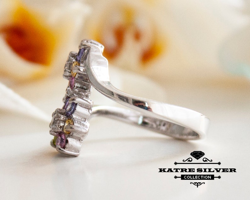Ring Flower Ring Dual Flower Ring Dual Ring Ring for Women Unique Silver Ring Gift Ring Floral Ring Multicolor Ring Birthstone Ring