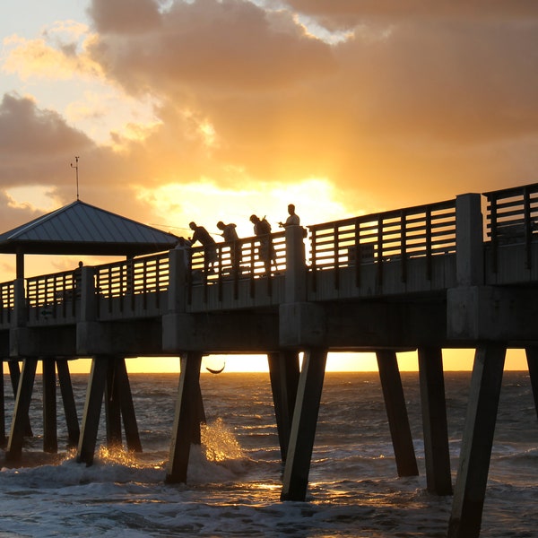 Fishing on the Juno Pier - Beach Photography - Digital Download DIY Print - Juno, Florida - Coastal Decor, Ocean Photography, Wall Art