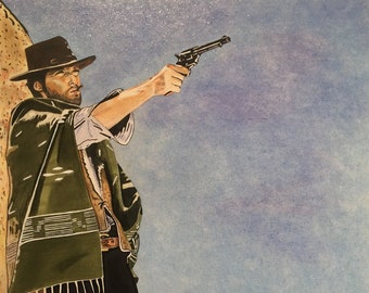 TARGET PRACTICE - Original art celebrating Clint Eastwood as The Man With No Name from Sergio Leone's classic cult spaghetti western