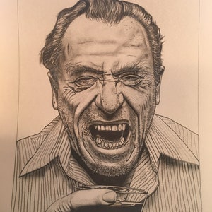 CHARLES BUKOWSKI - Barfly - original pencil portrait of legendary Los Angeles author and poet - Cult writer