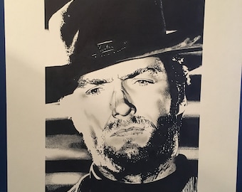 BOUNTY KILLER - Clint Eastwood - Original ink portrait as the Man With No Name - Cult spaghetti western movie character