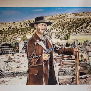 Sentenza di Morte - Original hand drawn artwork of Lee Van Cleef - Depicting a scene from The Good, The Bad and The Ugly