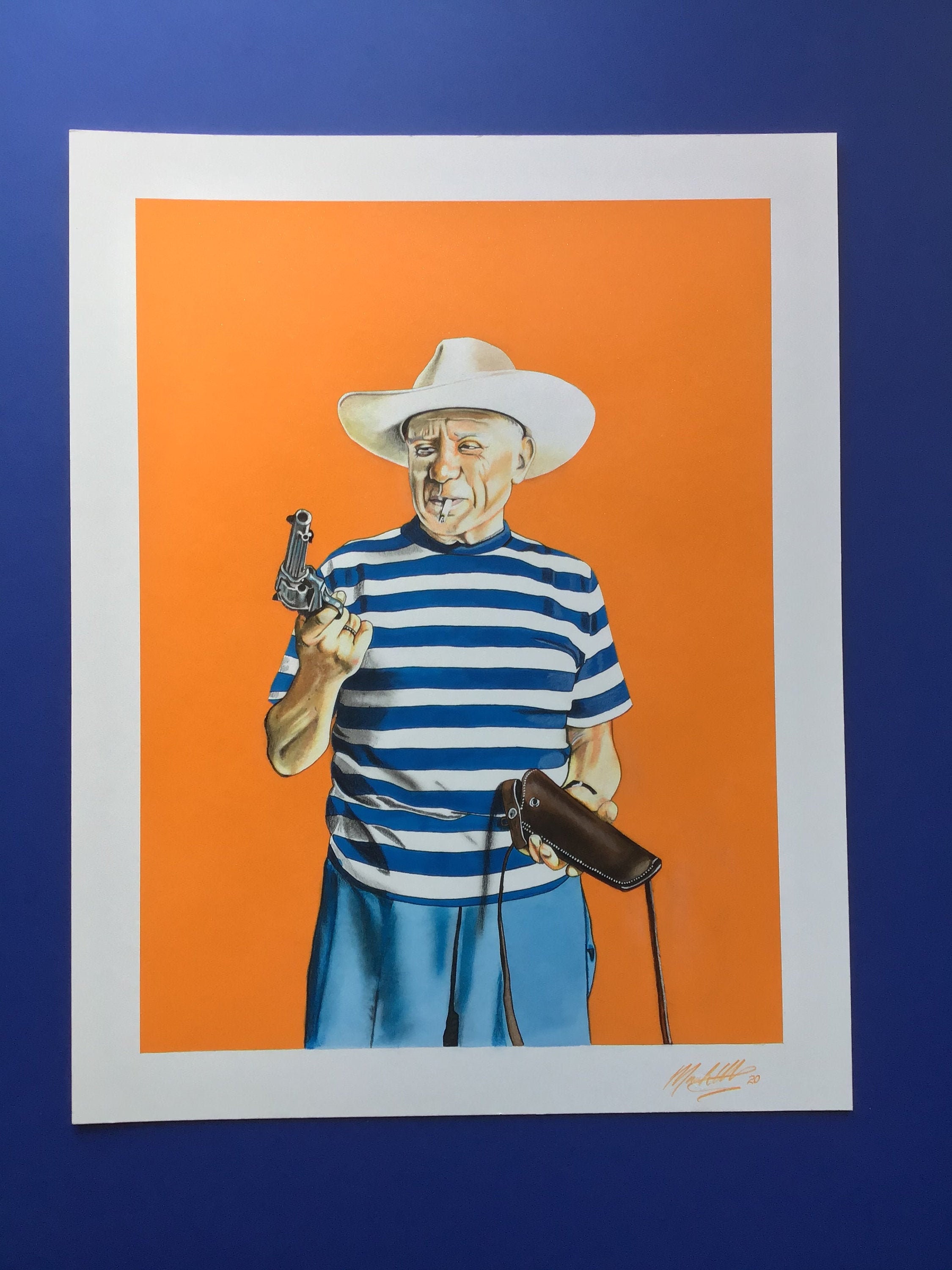 Pablo Picasso - 'cubist Cowboy' Original Artwork in Cadmium Orange