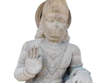 PRE ORDER-Natural Stone Hanuman Kneeling Garden Statue Handcarved Granite Stone Zen Outdoor Meditating Sculptures