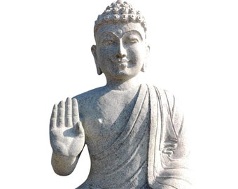 PRE ORDER-Natural Stone Protection Abhaya Buddha Garden Statue Handcarved Budha Granite Stone Zen Outdoor Meditating Sculptures