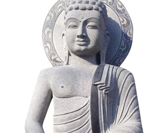 PRE ORDER-Natural Stone Protection Buddha Garden Statue Handcarved Granite Stone Zen Outdoor Meditating Sculptures