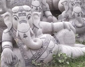 PRE ORDER-Natural Stone Ganesha Garden Statue Handcarved Granite Stone Zen Outdoor Meditating Sculptures