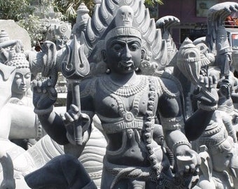 PRE ORDER-Natural Stone Shiva Garden Statue Handcarved Granite Stone Zen Outdoor Meditating Sculptures