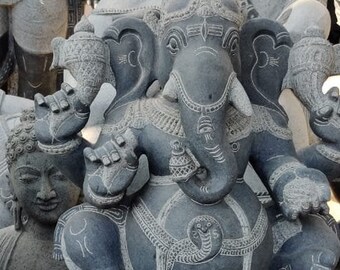 PRE ORDER-Natural Stone Ganesha Garden Statue Handcarved Granite Stone Zen Outdoor Meditating Sculptures