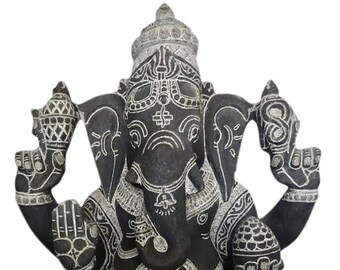 PRE ORDER-Natural Stone Ganesha Garden Statue Handcarved Gray Granite Stone Garden Temple Decor Sculpture