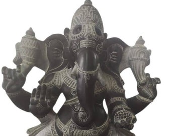 PRE ORDER-Natural Stone Ganesha Garden Statue Handcarved Granite Stone Zen Outdoor Meditating