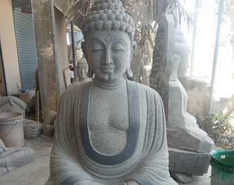 PRE ORDER-Natural Stone Protection Buddha Garden Statue Handcarved Granite Stone Zen Outdoor Meditating Sculptures