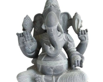 PRE ORDER-Natural Stone Ganesha Garden Statue Handcarved Granite Stone Zen Outdoor Meditating Sculptures