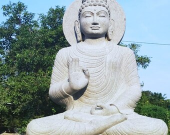 PRE ORDER-Natural Stone Protection Buddha Garden Statue Handcarved Budha Granite Stone Zen Outdoor Meditating Sculptures