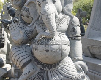 PRE ORDER-Natural Stone Ganesha Garden Statue Handcarved Granite Stone Zen Outdoor Meditating Sculptures