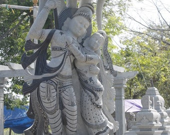 PRE ORDER-Natural Stone Fluting Krishna Radha Standing Garden Statue Handcarved Granite Stone Zen Outdoor Meditating Sculptures