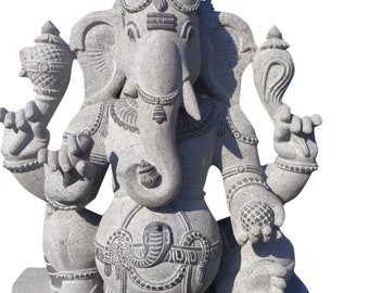 PRE ORDER-Natural Stone Ganesha Garden Statue Handcarved Granite Stone Zen Outdoor Meditating Sculptures