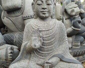 PRE ORDER-Natural Stone Protection Buddha Garden Statue Handcarved Granite Stone Zen Outdoor Meditating Sculptures