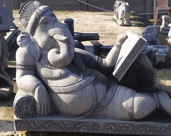 PRE ORDER-Natural Stone Ganesha Garden Statue Handcarved Granite Stone Zen Outdoor Meditating Sculptures