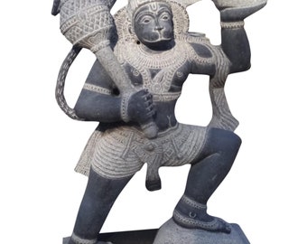 PRE ORDER-Natural Stone Hanuman Sanjeevani Garden Statue Handcarved Granite Stone Zen Outdoor Meditating Sculptures