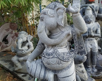 PRE ORDER-Natural Stone Ganesha Garden Statue Handcarved Granite Stone Zen Outdoor Meditating Sculptures