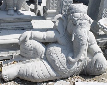 PRE ORDER-Natural Stone Ganesha Garden Statue Handcarved Granite Stone Zen Outdoor Meditating Sculptures